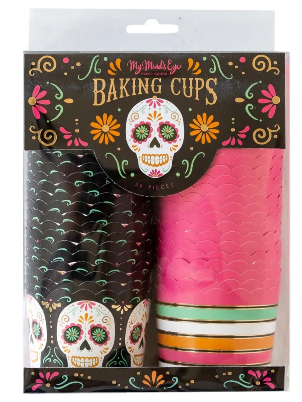 My Minds Eye Gold Foil Sugar Skull Baking Cups 50 Ct Day of the Dead NWT